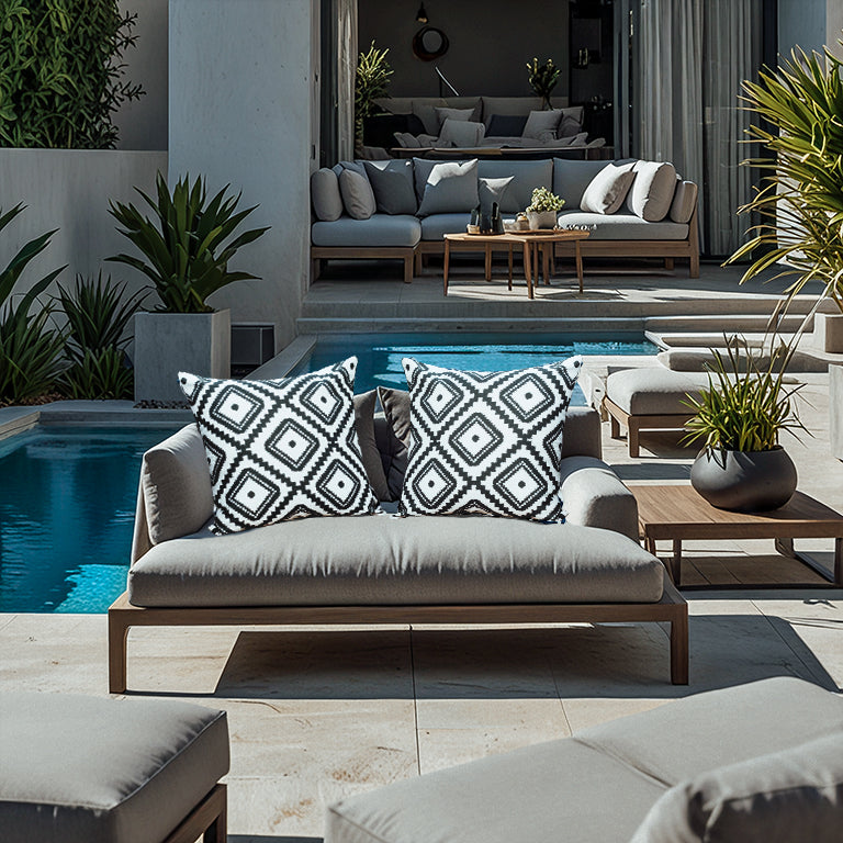 DecorX Outdoor Pillow Covers 2 Pack Geometric Patio Decorative Accent Throw Pillow Covers, Black and White