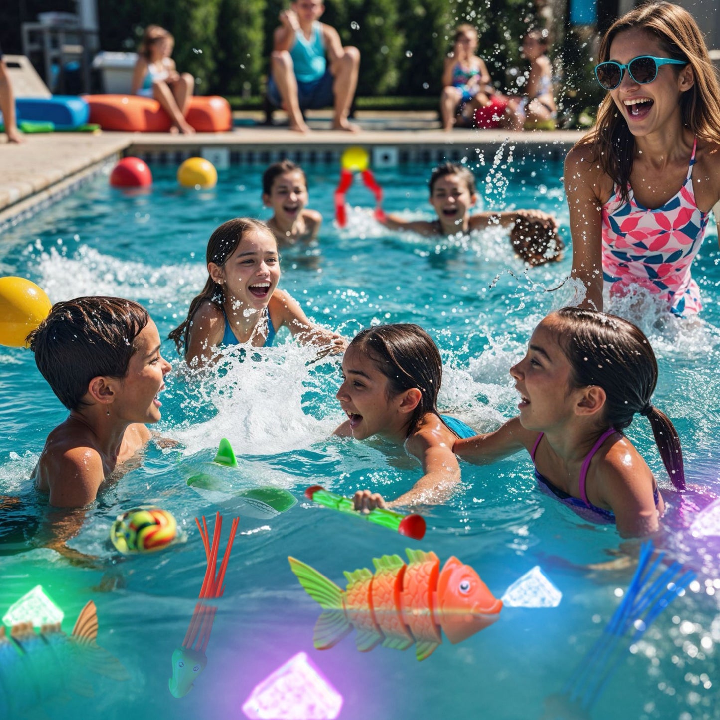 35 Pcs Pool Toys Set with LED Pool Light Cubes Diving and Swimming Learning for Kids