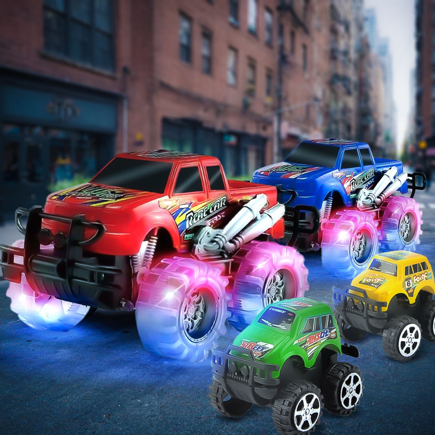 4 Pack Light Up Monster Truck Car Toy with LED Tires