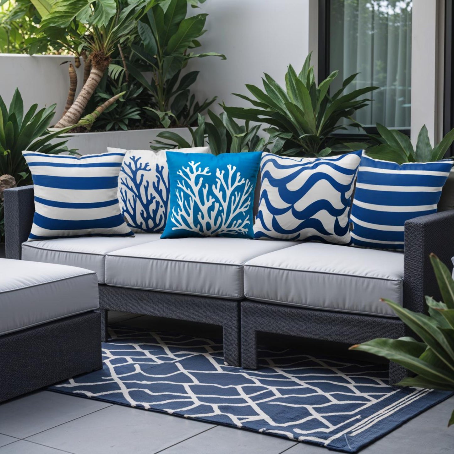 DecorX 5-Pack 18x18 Blue & White Outdoor Pillow Covers – Coastal Waterproof Set