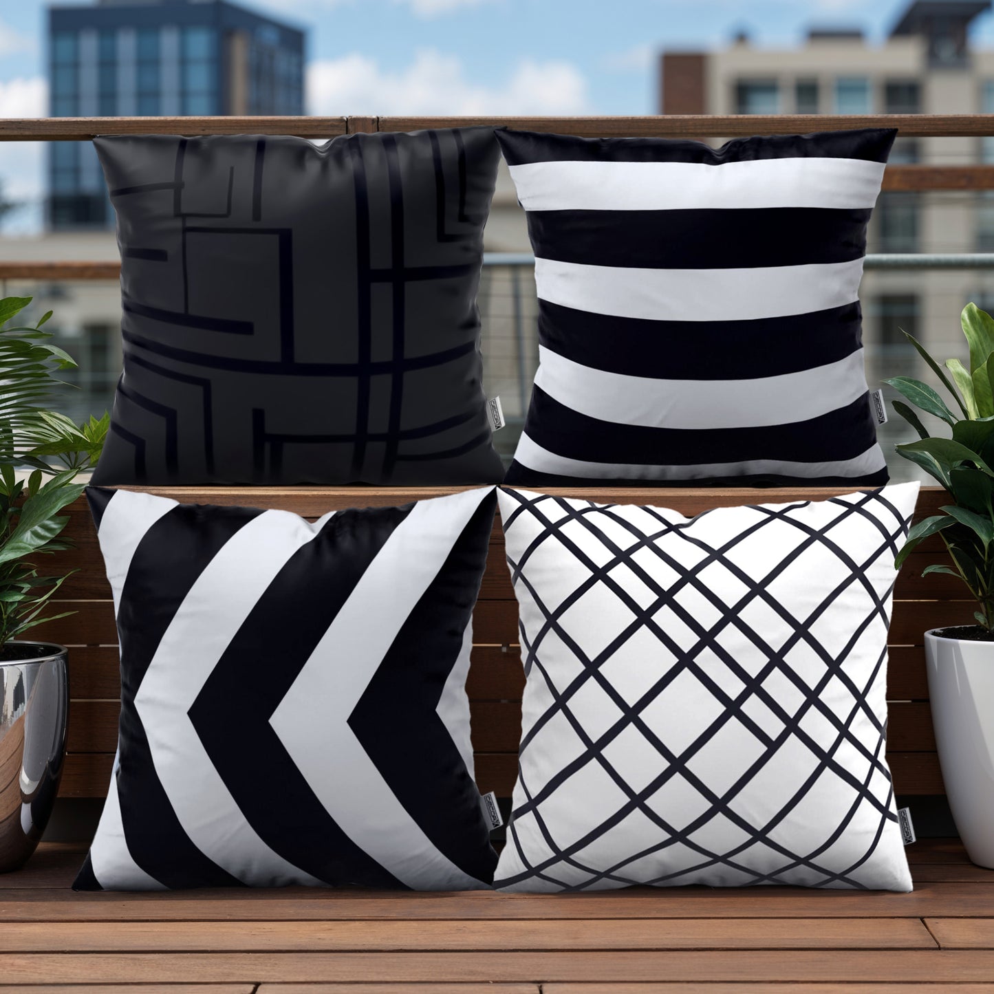 DecorX 4-Pack 18x18 Black & White Outdoor Pillow Covers – Waterproof & Modern Geometric