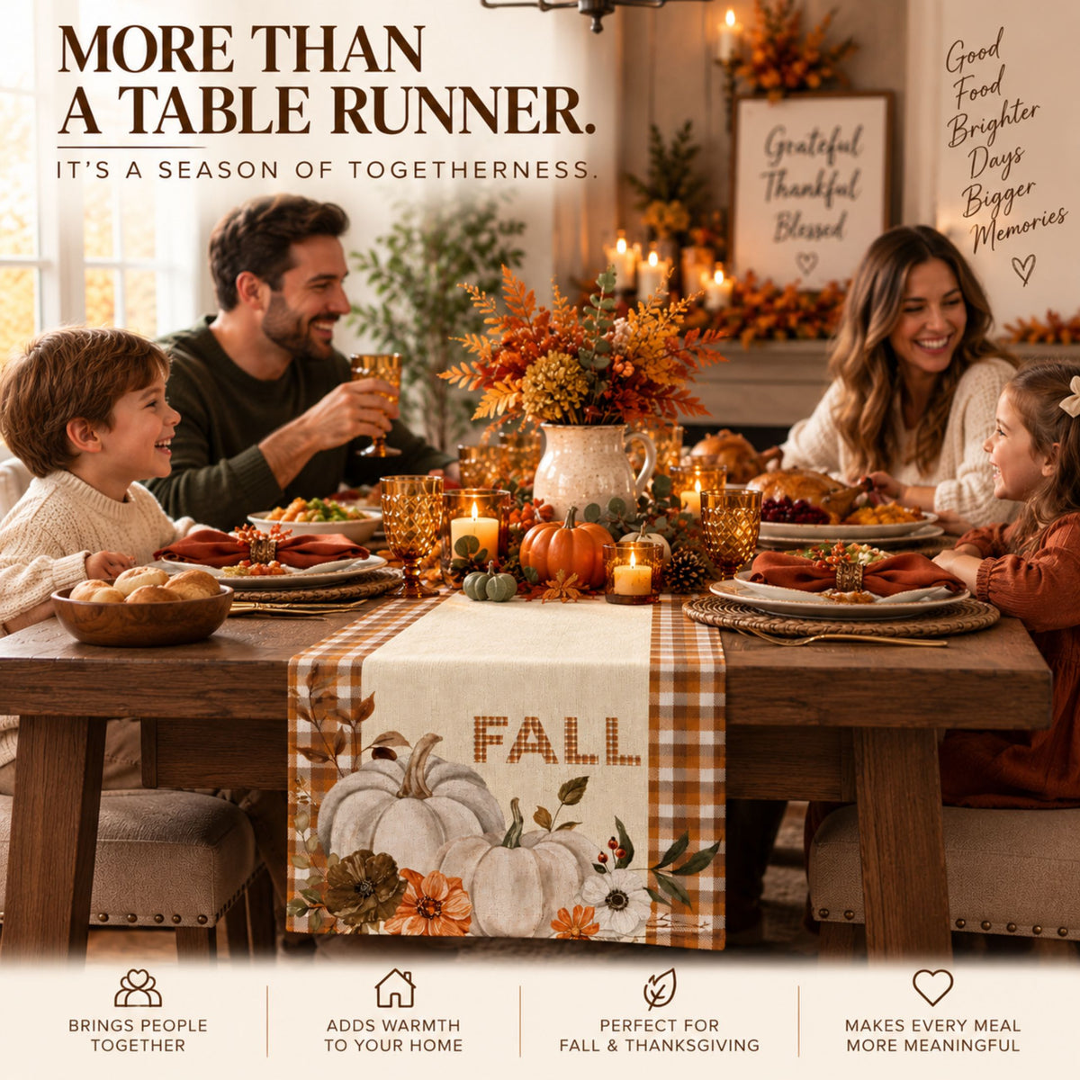 Fall Table Runner 14x72 | Pumpkin Thanksgiving Decor | DecorX