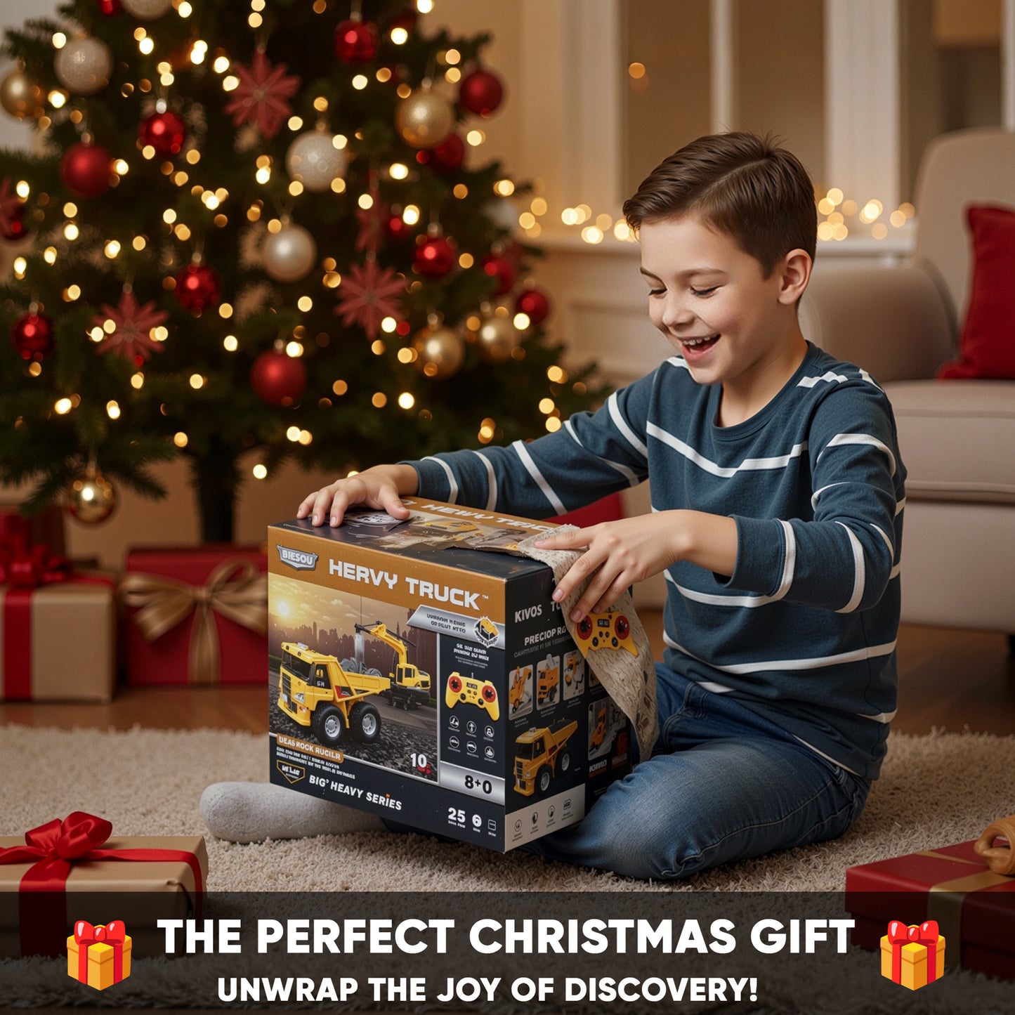 RC 2-in-1 Truck & Excavator Set – Rechargeable STEM Construction Toy with LED Lights & Glow-in-the-Dark Stones