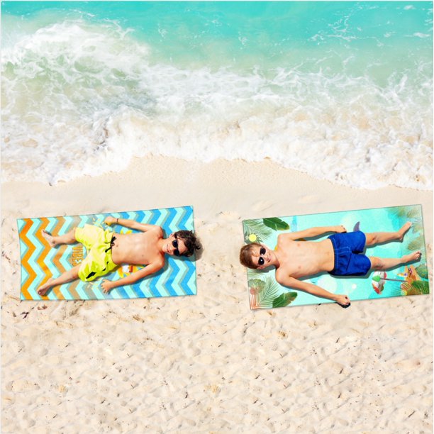 JoyX Kids Beach Bundle Set: UV-Protected Hat, Double-Sided Towel & Beach Bag - Summer Fun Essentials (Flamingo & Splash)
