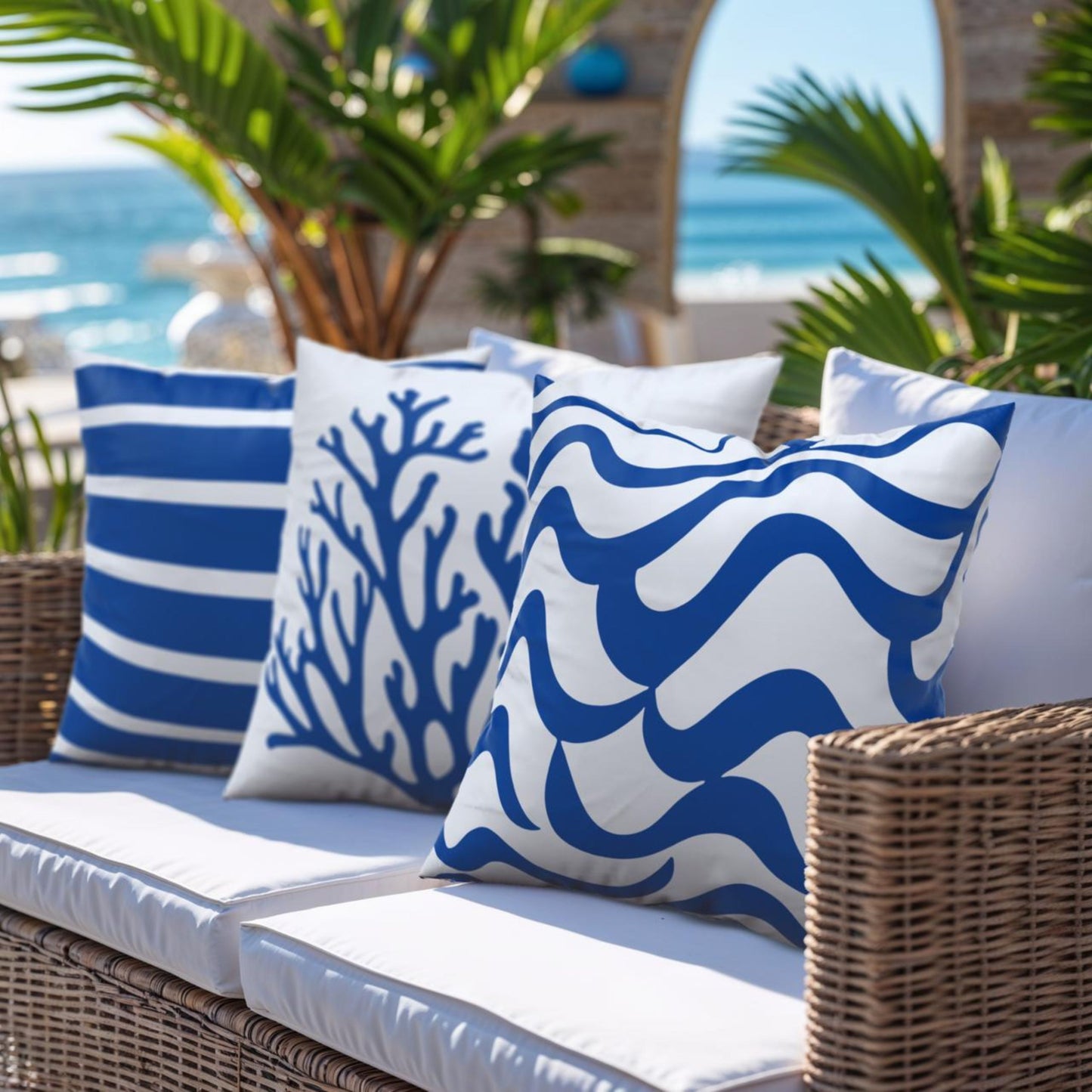 DecorX 5-Pack 18x18 Blue & White Outdoor Pillow Covers – Coastal Waterproof Set