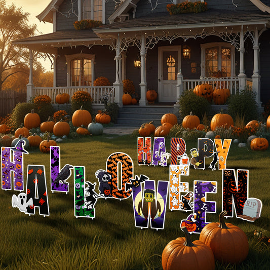 Happy Halloween 14-Piece Yard Sign Set Spooky Outdoor Decor