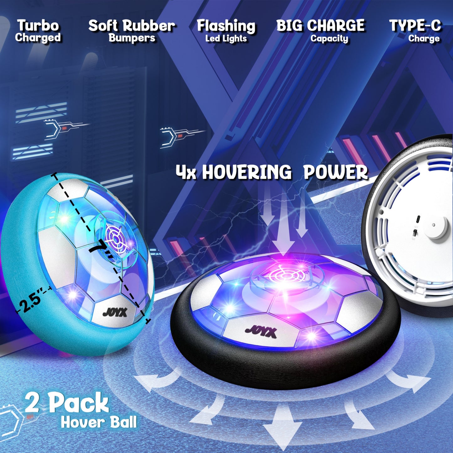 JoyX Rechargeable Air Hover Soccer Balls for Kids – Indoor Games with LED Lights 2 Pack