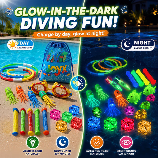 35-Piece Glow Pool Diving Toys Set with LED Cubes, Goggles & Bag