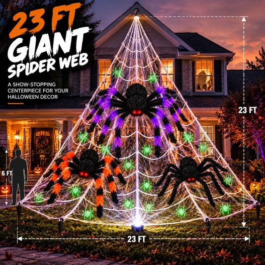 23 FT Giant Halloween Spider Web Set with Spiders | JoyX