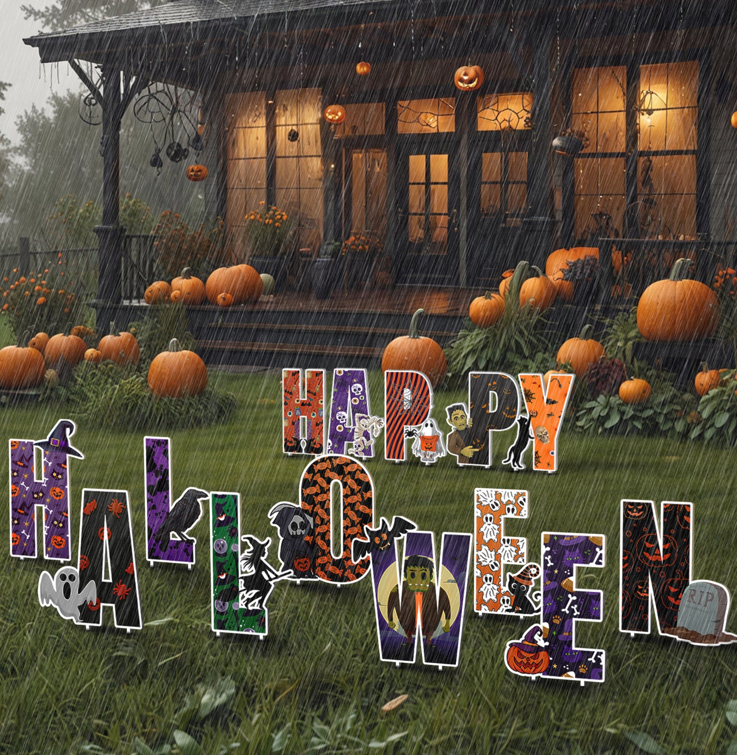 Happy Halloween 14-Piece Yard Sign Set Spooky Outdoor Decor