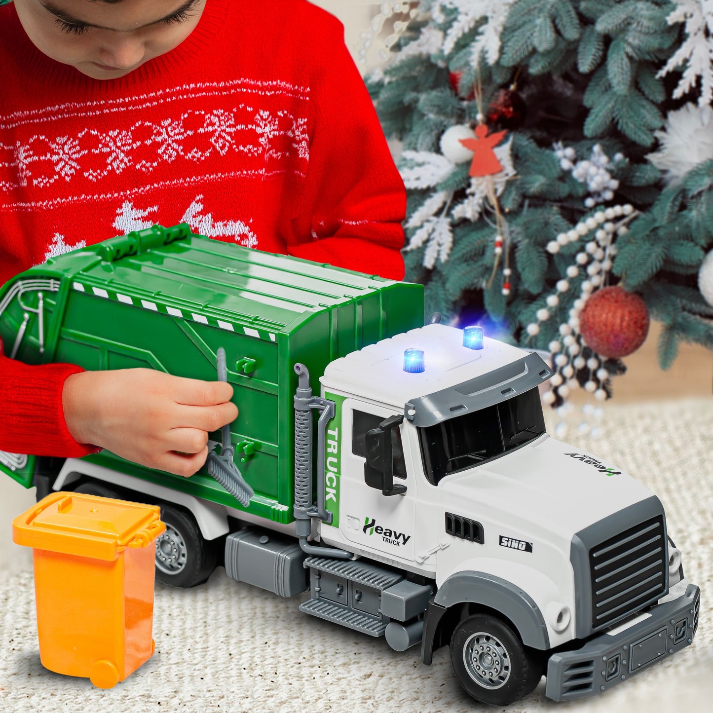 JoyX RC Garbage Truck Toy with LED Lights āRechargeable, Interactive Christmas Gift for Kids 3-8