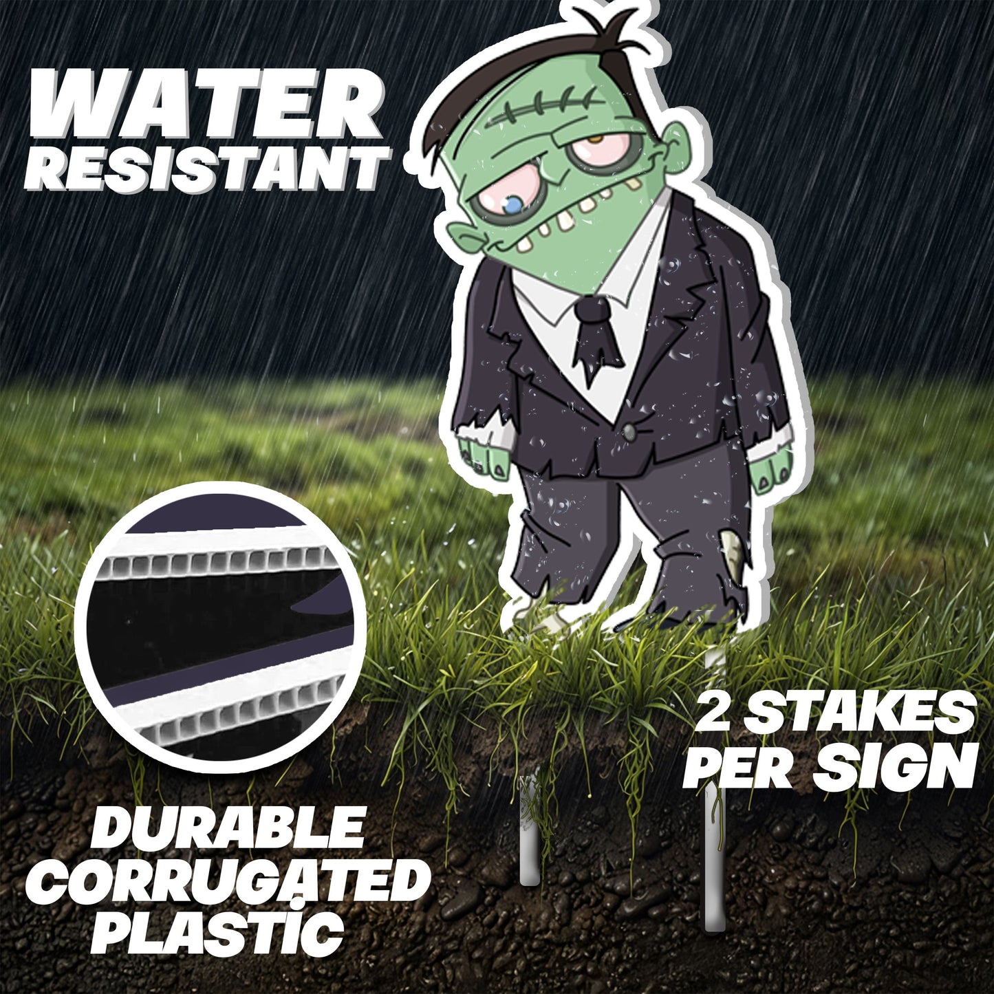 JoyX Halloween Yard Stakes 10-Pack โ Spooky Outdoor Decorations with Skeleton, Ghost, Pumpkin, Witch, Mummy, Cat & More - Durable and Water-Resistant Lawn Signs