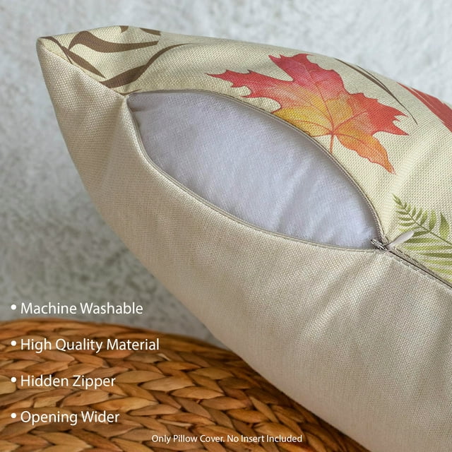 DecorX Rustic Linen Fall Pillow Covers 18x18" - Set of 4 Autumn Maple Leaf