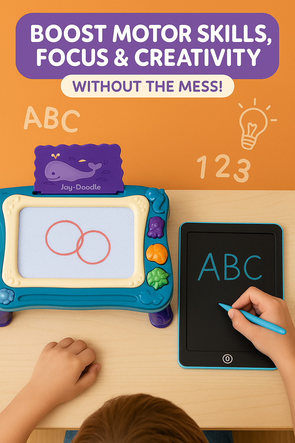 JoyX 2-Pack Drawing Board & LCD Tablet for Kids - Joy-Doodle & Portable LCD Tablet, Colorful Educational Sketch Toys for Toddlers, Early Learning Gift for 1 2 3 4 5 Year Old Boys Girls
