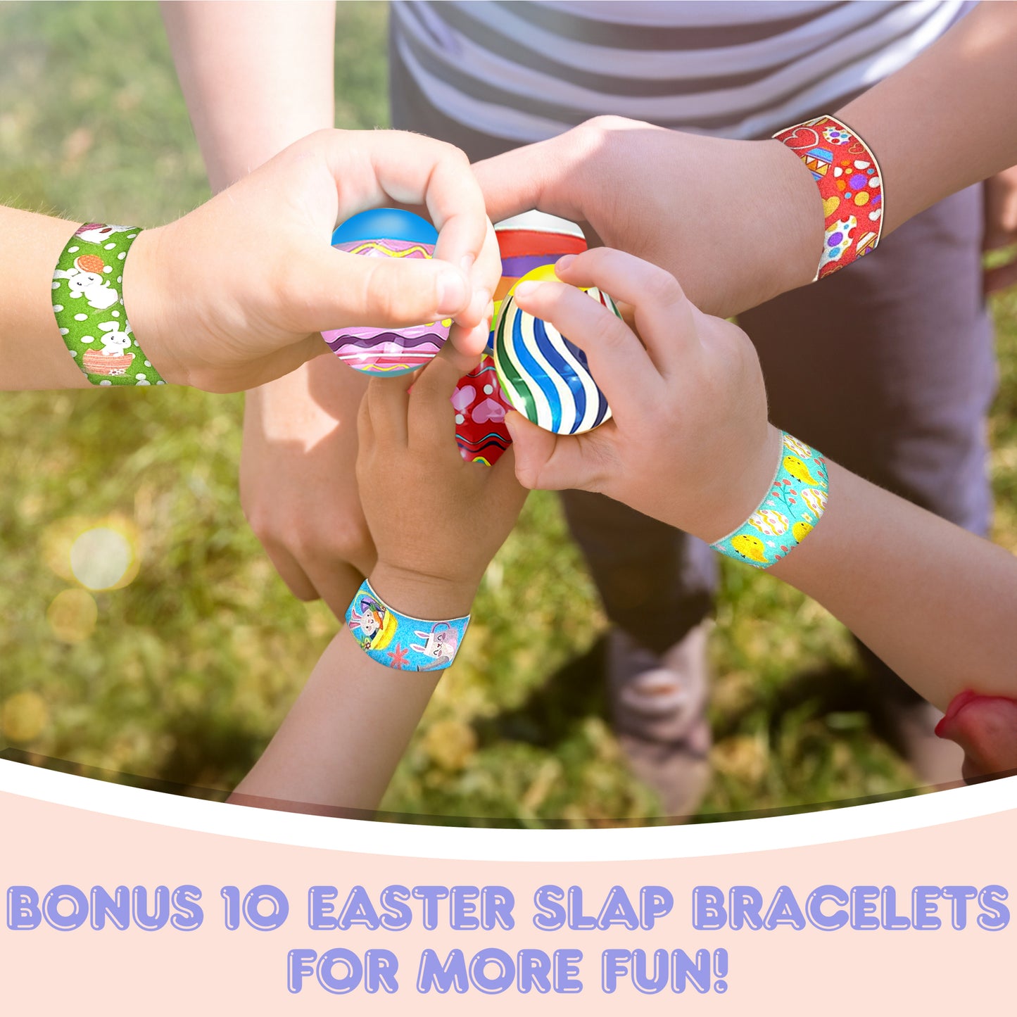 JoyX 34 Pcs Prefilled Easter Eggs with Assorted Toys and Easter Bracelets, Party Favors, Easter Basket Stuffers, Stuffed Egg Hunt Supplies, Party Favor