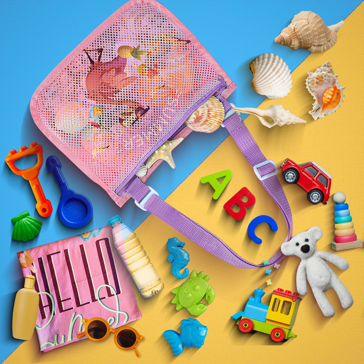 JoyX Kids' 2-Pack Mesh Beach Bags Storage for Toys & Beach Essentials