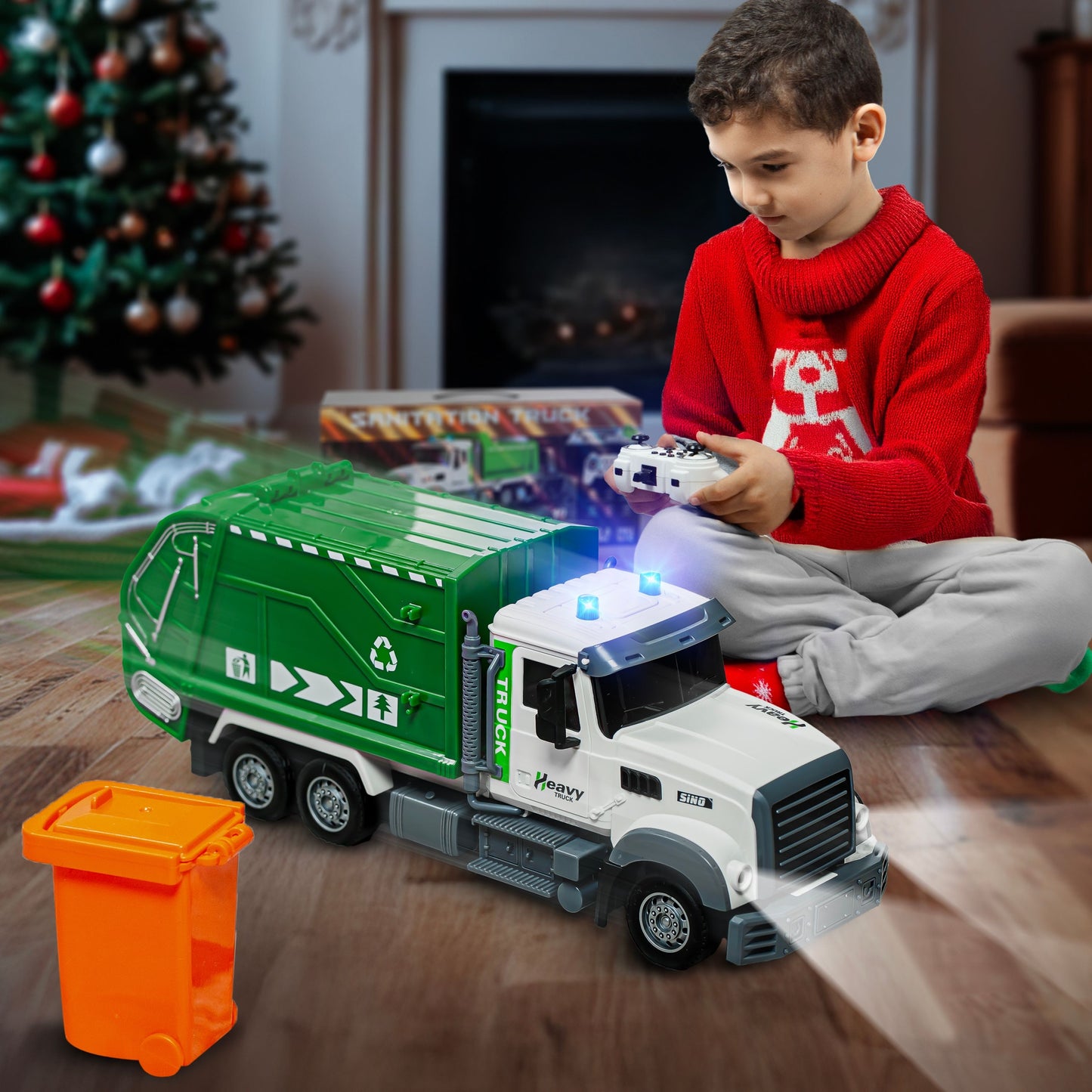 JoyX RC Garbage Truck Toy with LED Lights āRechargeable, Interactive Christmas Gift for Kids 3-8