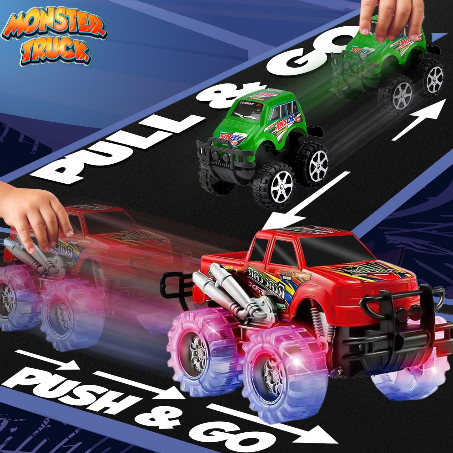 4 Pack Light Up Monster Truck Car Toy with LED Tires