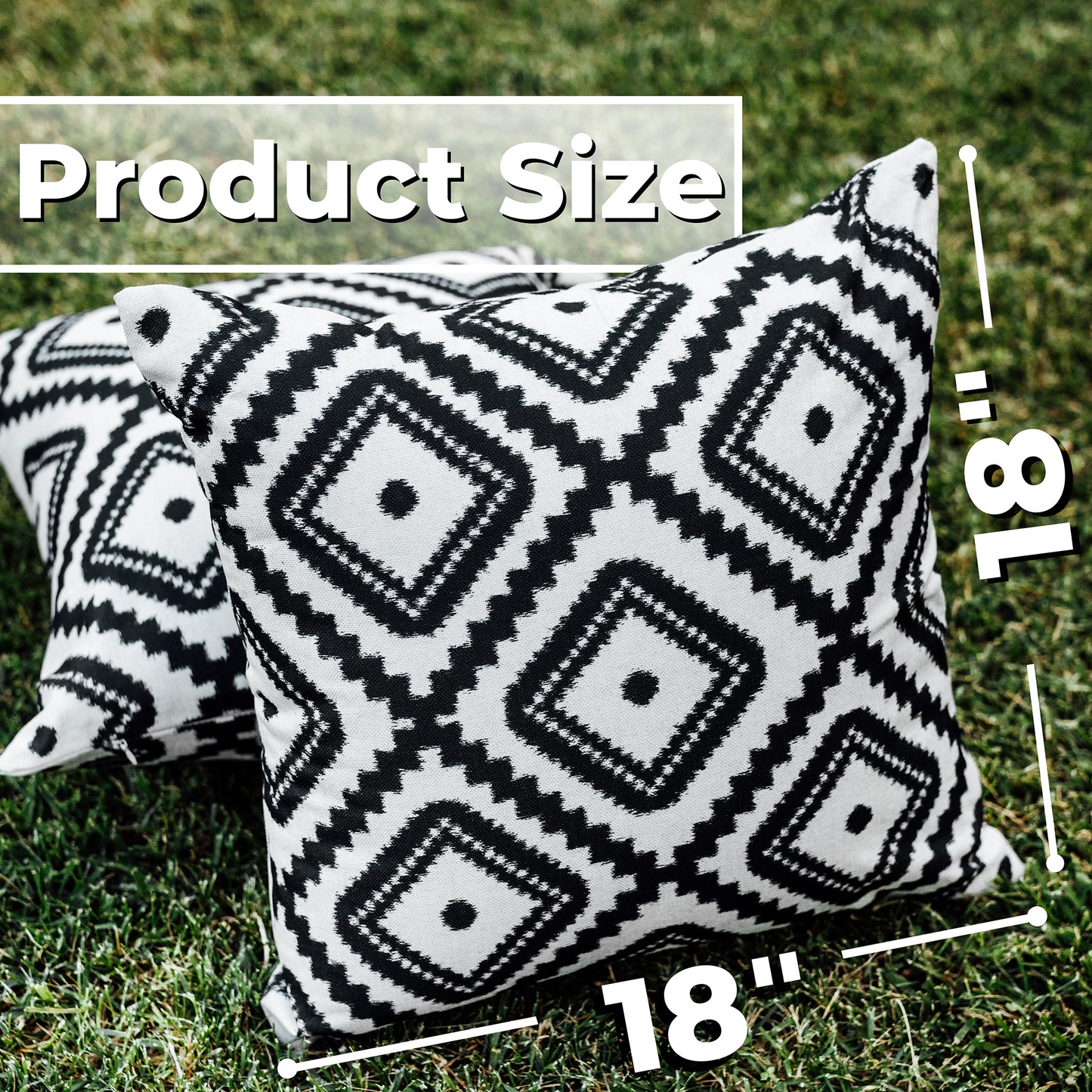DecorX Outdoor Pillow Covers 2 Pack Geometric Patio Decorative Accent Throw Pillow Covers, Black and White