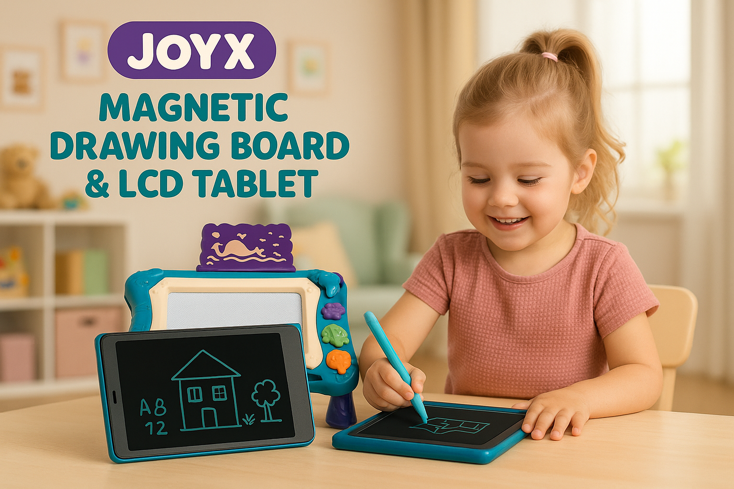 JoyX 2-Pack Drawing Board & LCD Tablet for Kids - Joy-Doodle & Portable LCD Tablet, Colorful Educational Sketch Toys for Toddlers, Early Learning Gift for 1 2 3 4 5 Year Old Boys Girls