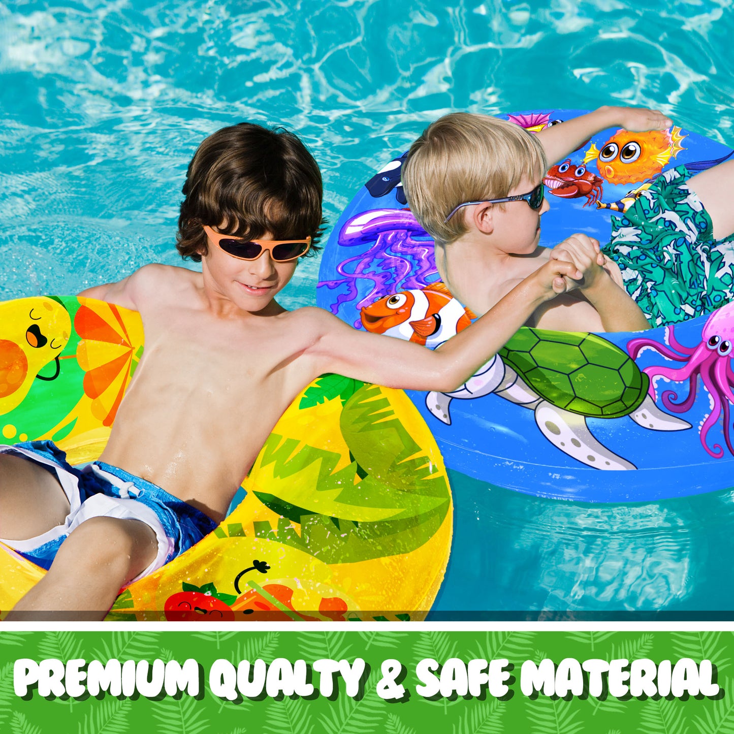 JoyX 3-Pack Kids Pool Floats - Inflatable Swimming Rings with Cute Summer Fruit & Undersea Animal Floaties