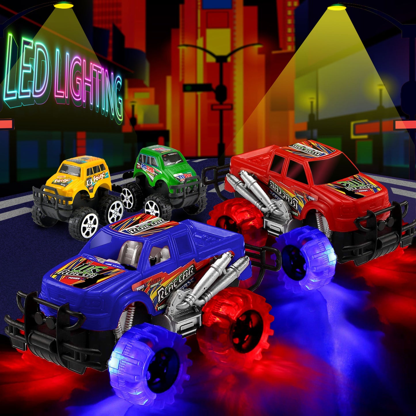 4 Pack Light Up Monster Truck Car Toy with LED Tires