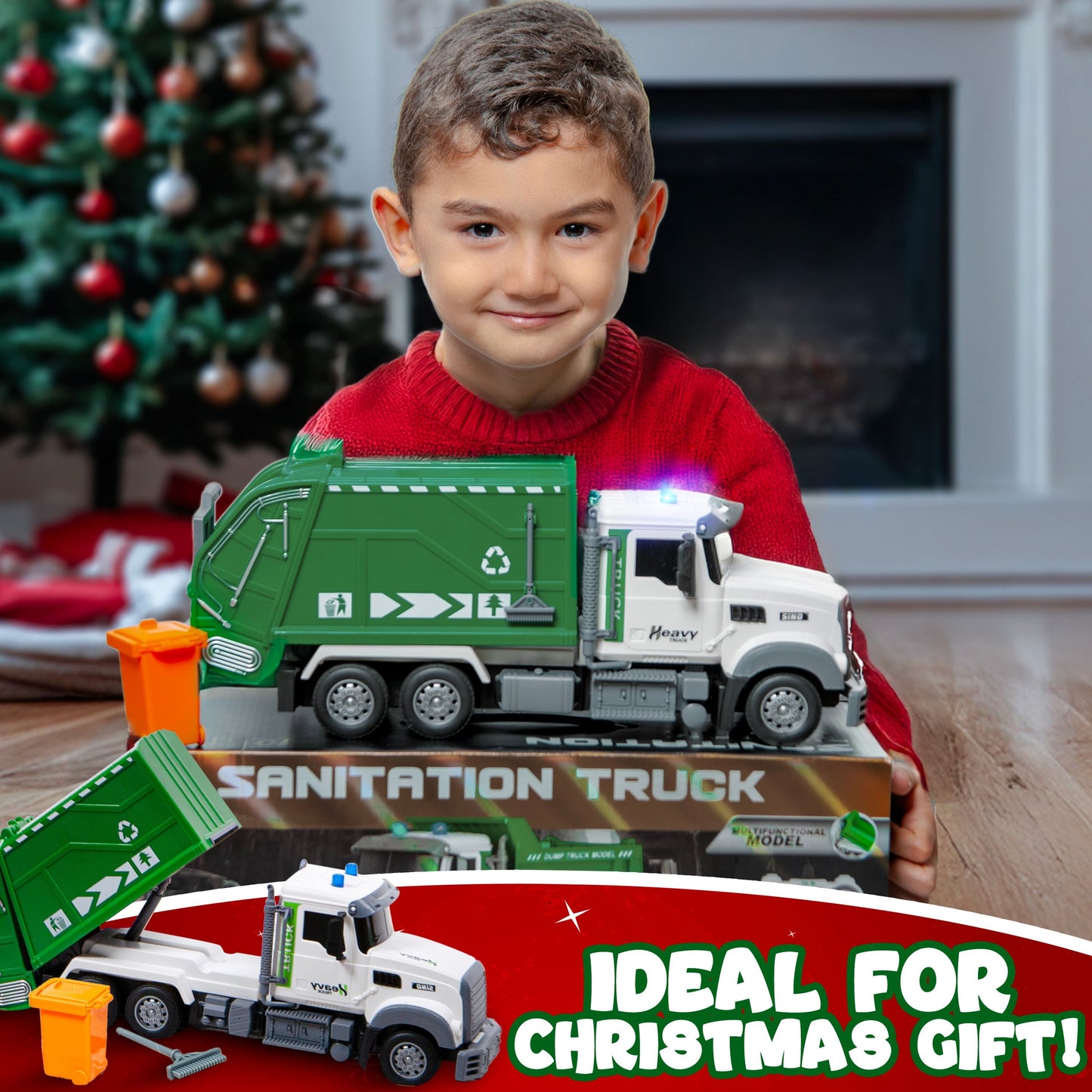 JoyX RC Garbage Truck Toy with LED Lights āRechargeable, Interactive Christmas Gift for Kids 3-8