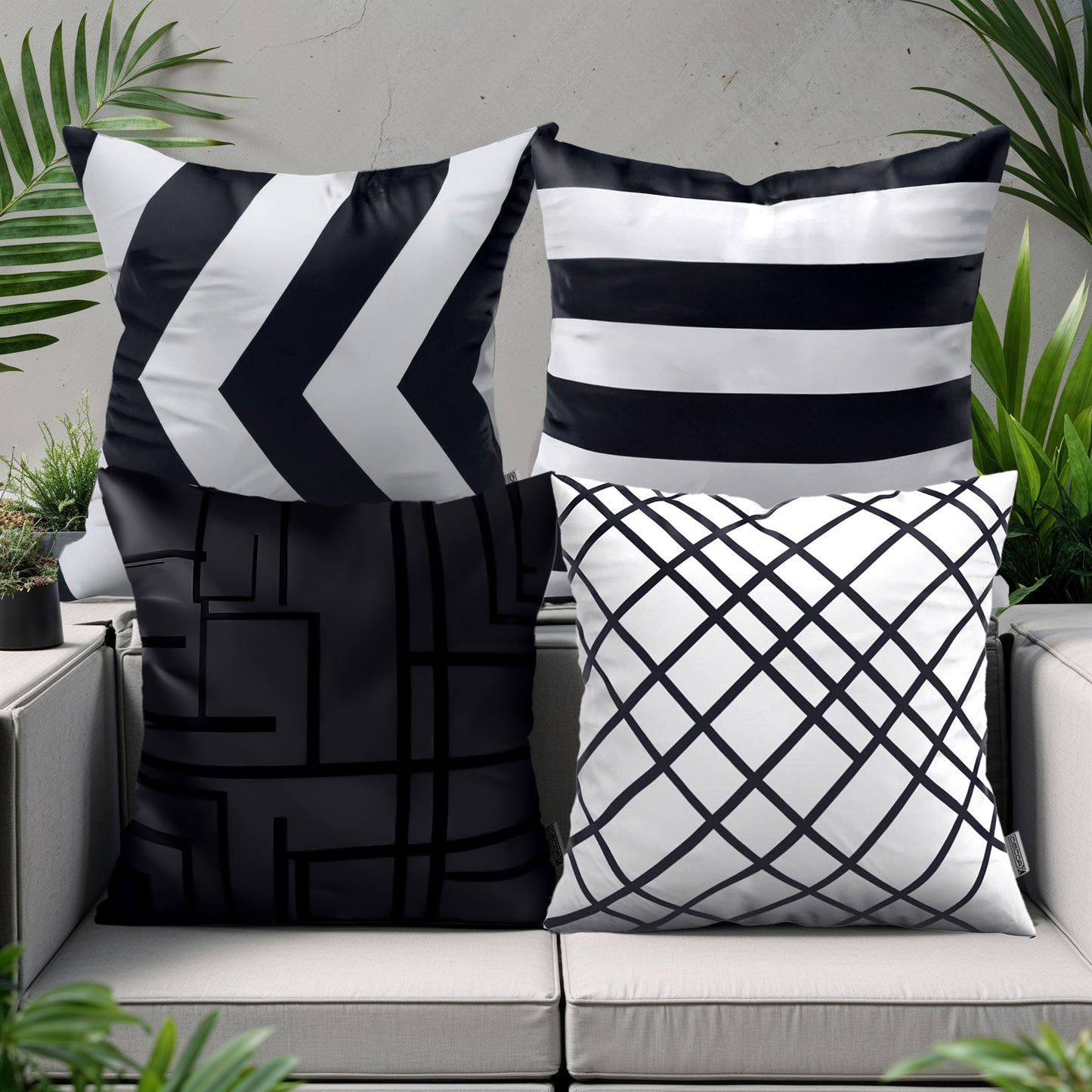 DecorX 4-Pack 18x18 Black & White Outdoor Pillow Covers – Waterproof & Modern Geometric