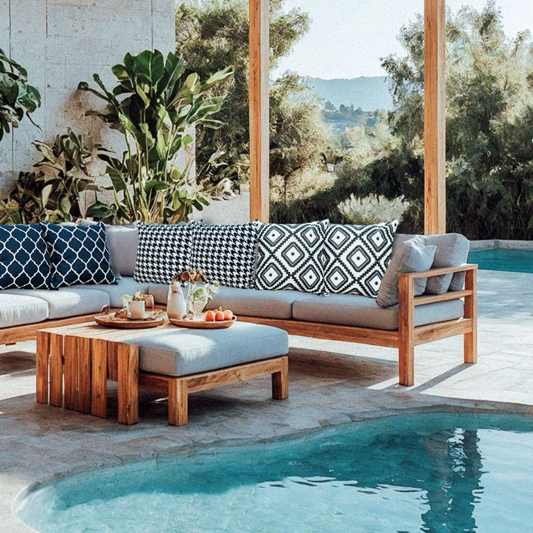 DecorX Outdoor Pillow Covers 2 Pack Geometric Patio Decorative Accent Throw Pillow Covers, Black and White