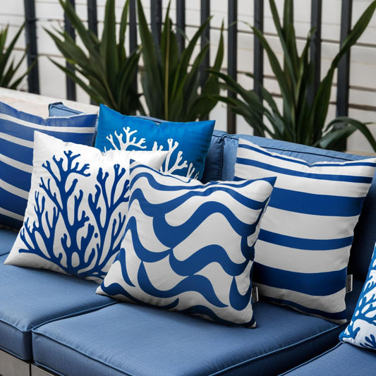DecorX 5-Pack 18x18 Blue & White Outdoor Pillow Covers – Coastal Waterproof Set