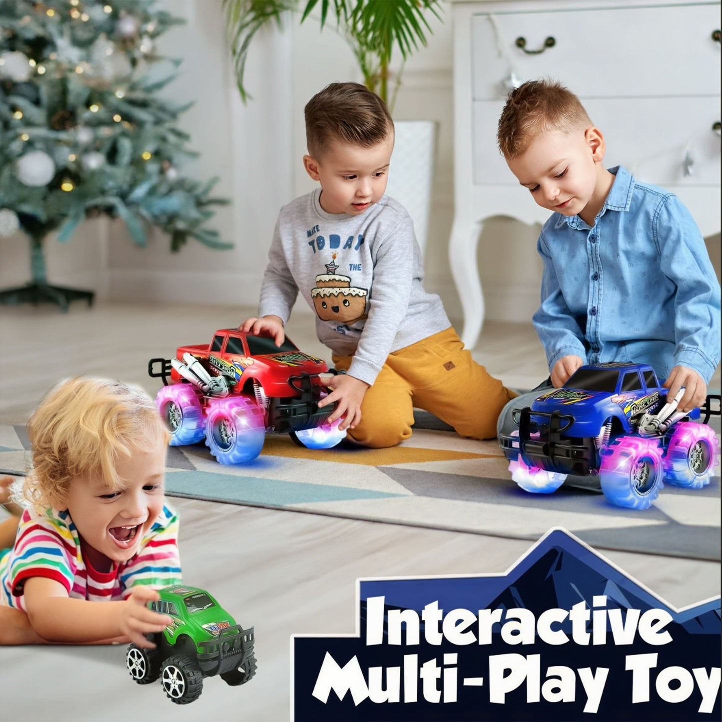 4 Pack Light Up Monster Truck Car Toy with LED Tires