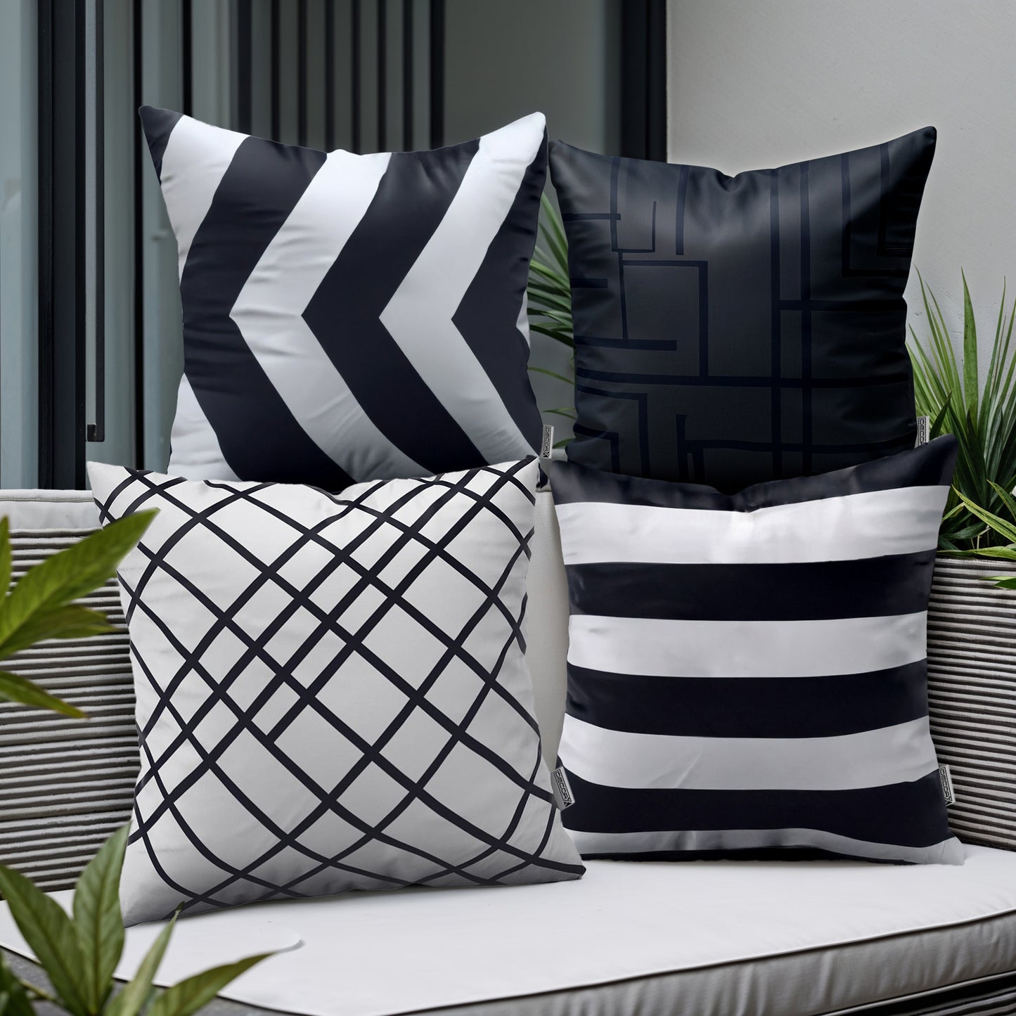DecorX 4-Pack 18x18 Black & White Outdoor Pillow Covers – Waterproof & Modern Geometric