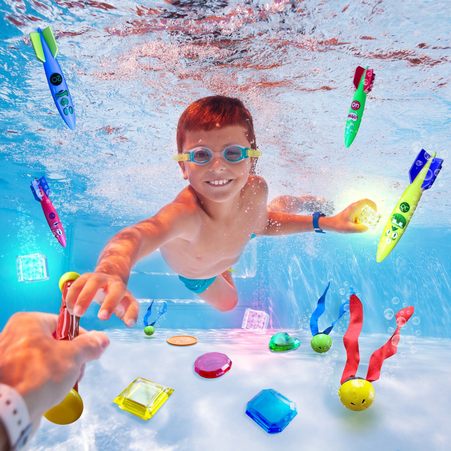 35 Pcs Pool Toys Set with LED Pool Light Cubes Diving and Swimming Learning for Kids