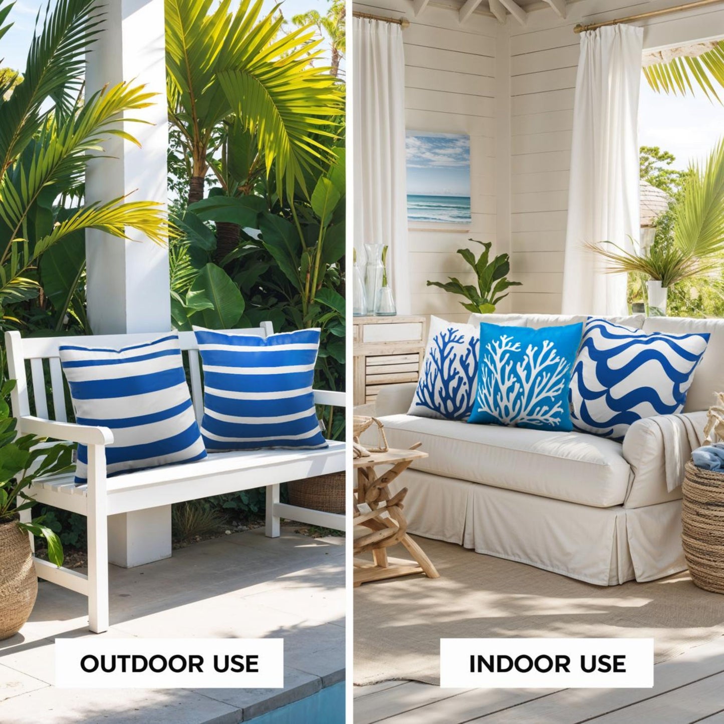 DecorX 5-Pack 18x18 Blue & White Outdoor Pillow Covers – Coastal Waterproof Set