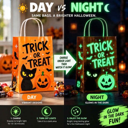 JoyX 48-Pack Glow in the Dark Halloween Treat Bags with 48 Stickers