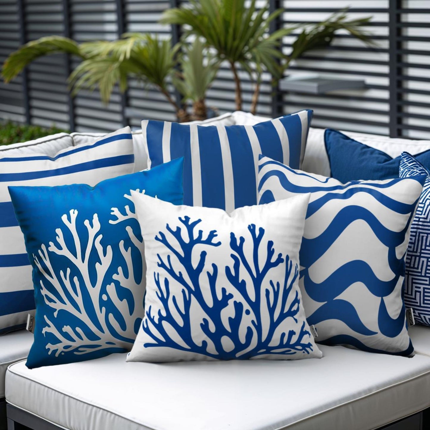 DecorX 5-Pack 18x18 Blue & White Outdoor Pillow Covers – Coastal Waterproof Set