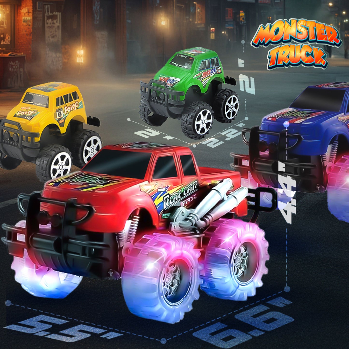 4 Pack Light Up Monster Truck Car Toy with LED Tires