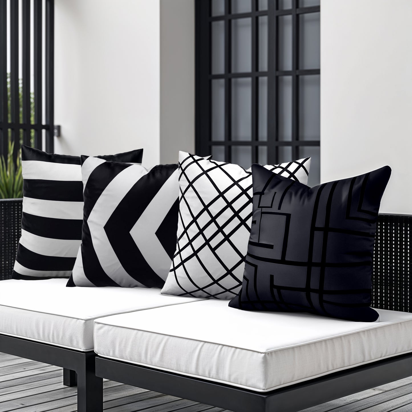 DecorX 4-Pack 18x18 Black & White Outdoor Pillow Covers – Waterproof & Modern Geometric