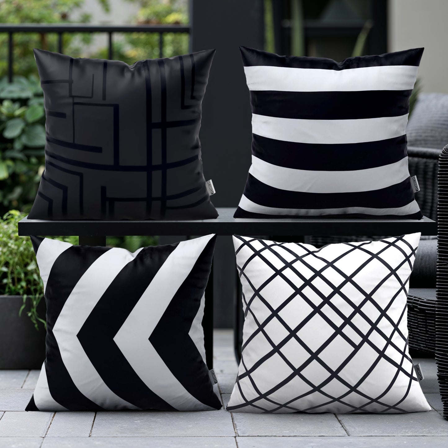 DecorX 4-Pack 18x18 Black & White Outdoor Pillow Covers – Waterproof & Modern Geometric