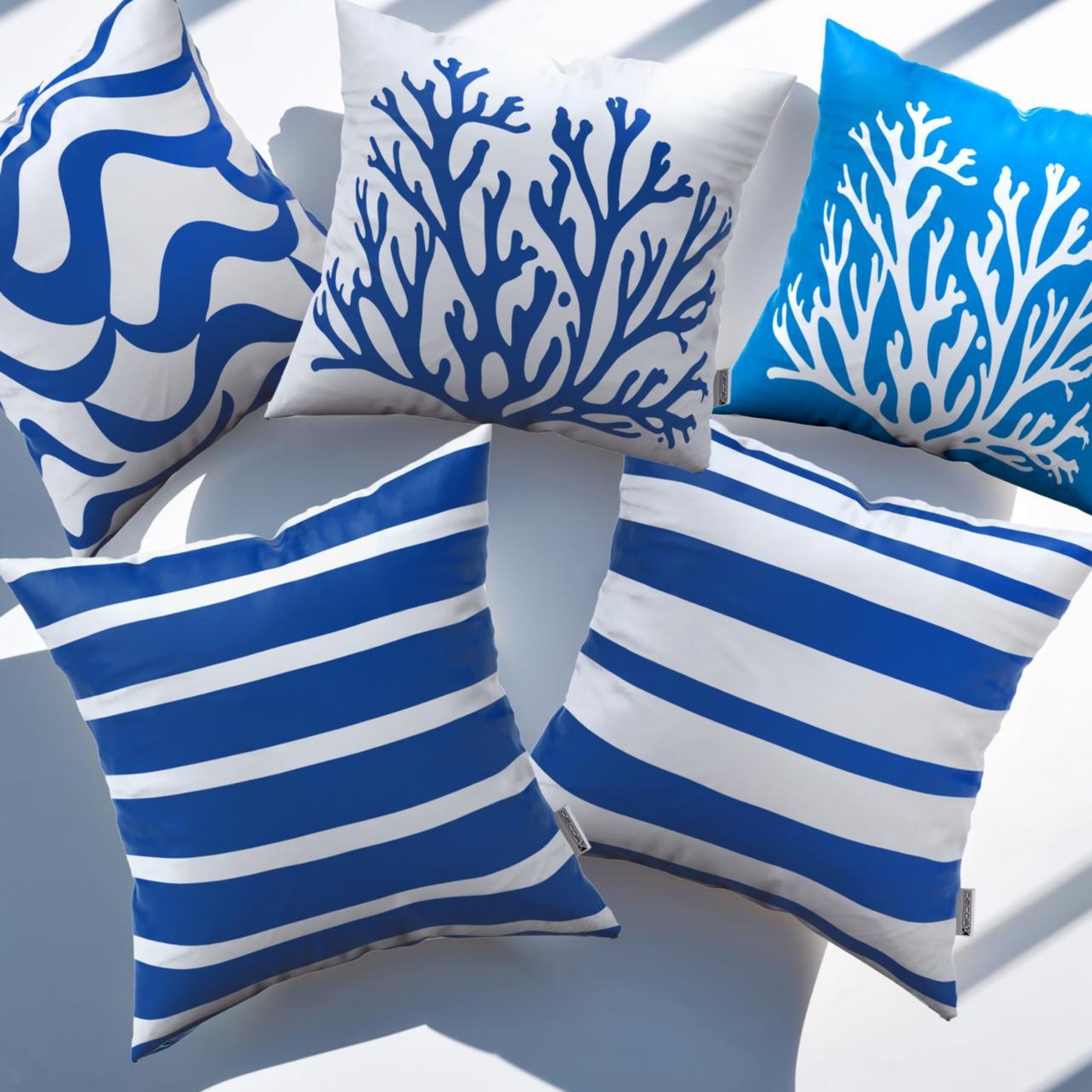 DecorX 5-Pack 18x18 Blue & White Outdoor Pillow Covers – Coastal Waterproof Set
