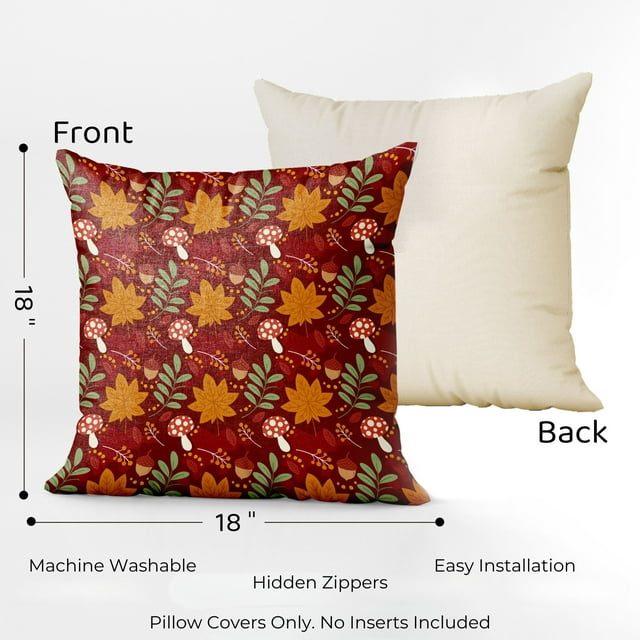 DecorX Rustic Linen Fall Pillow Covers 18x18" - Set of 4 Autumn Maple Leaf