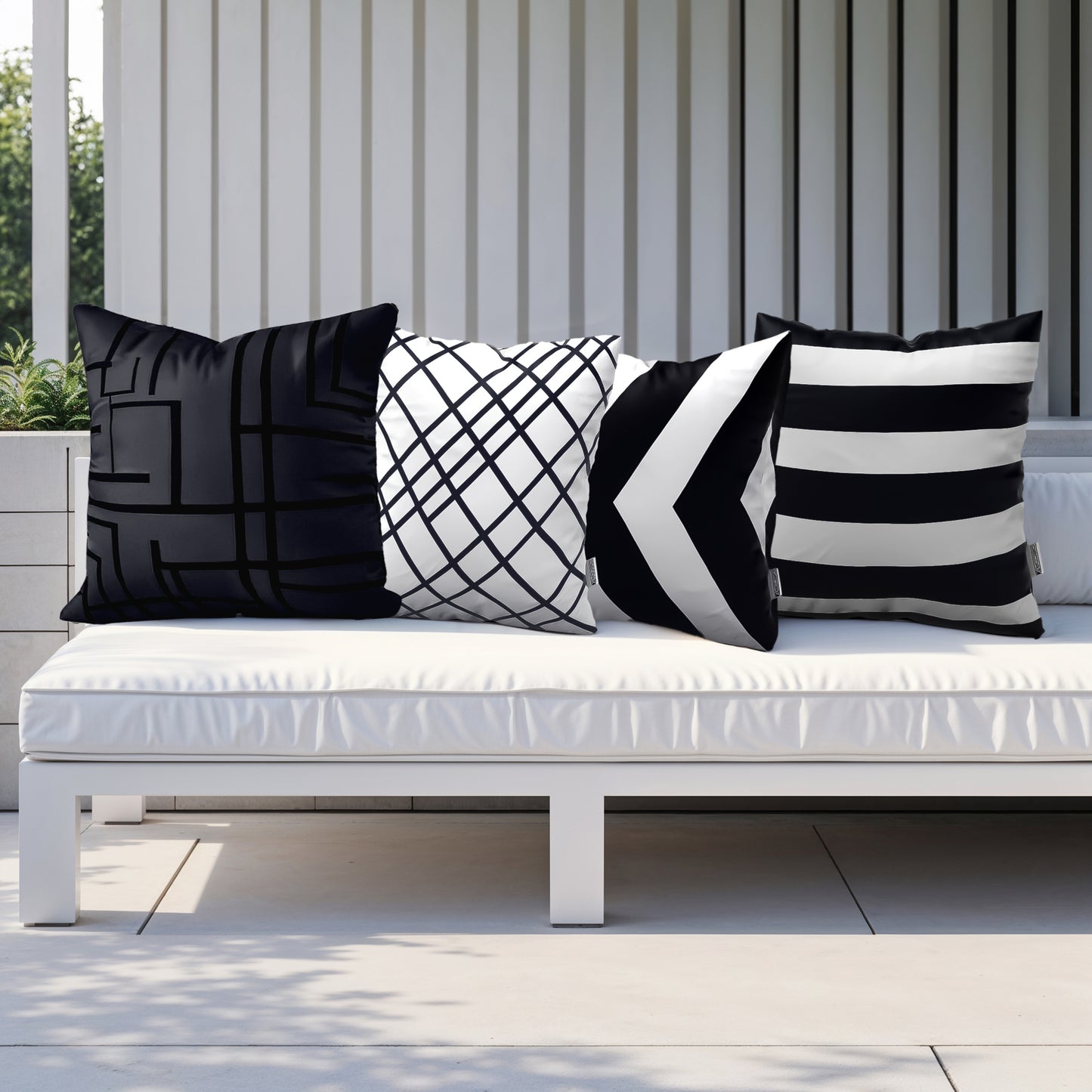 DecorX 4-Pack 18x18 Black & White Outdoor Pillow Covers – Waterproof & Modern Geometric