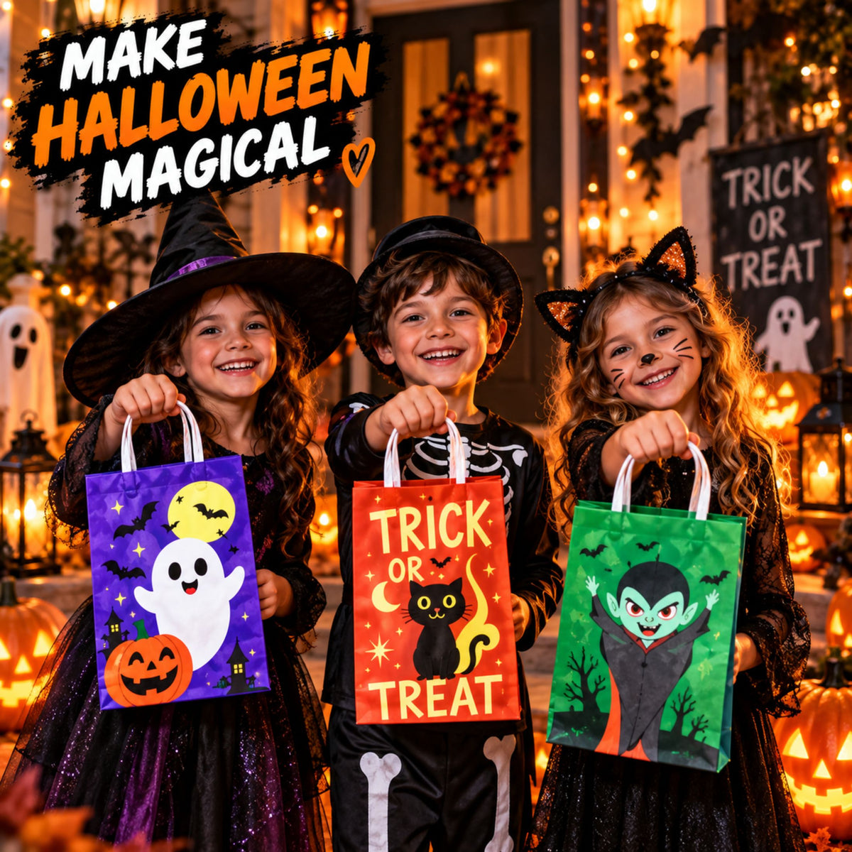 JoyX 48-Pack Glow in the Dark Halloween Treat Bags with 48 Stickers