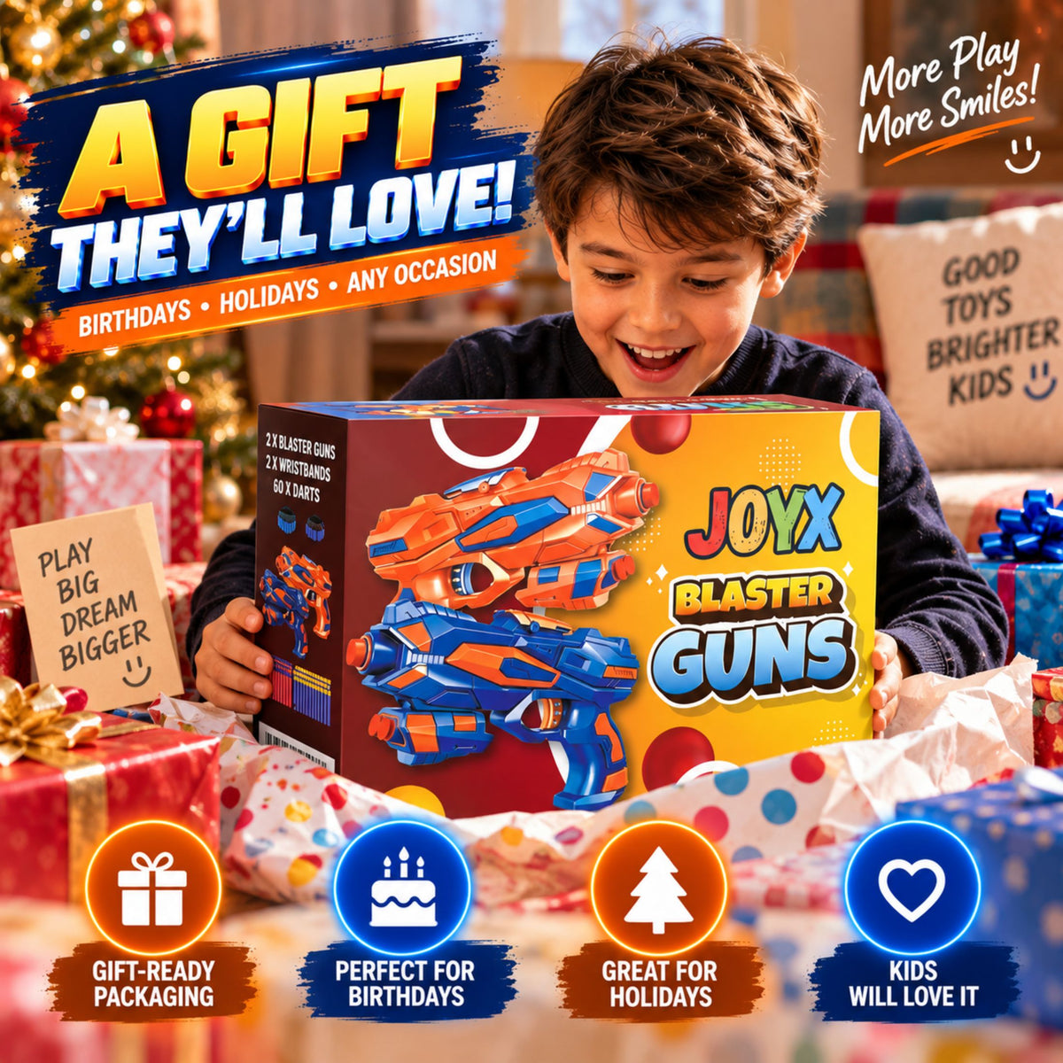 JoyX 2-Player Foam Dart Blaster Set with 60 Darts & Wristbands