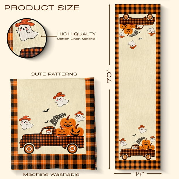 Halloween and Autumn Decor Table Runner Machine Washable Table Runner Made of High Quality Material 72x14 inch