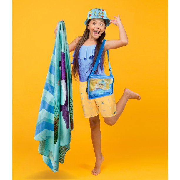 JoyX Kids Beach Bundle Set: UV-Protected Hat, Double-Sided Towel & Beach Bag - Summer Fun Essentials (Flamingo & Splash)