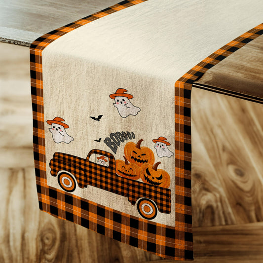 Fall and Halloween Table Runner Cute Ghosts Pumpkin