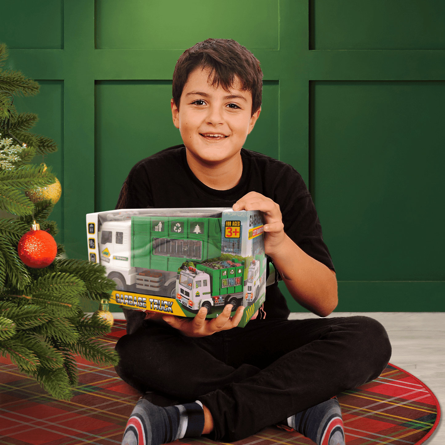 Garbage Truck Toy 4D Lights & Sounds - Battery-Powered Bump & Go Action, Kids Sanitation Vehicle with Realistic Stickers