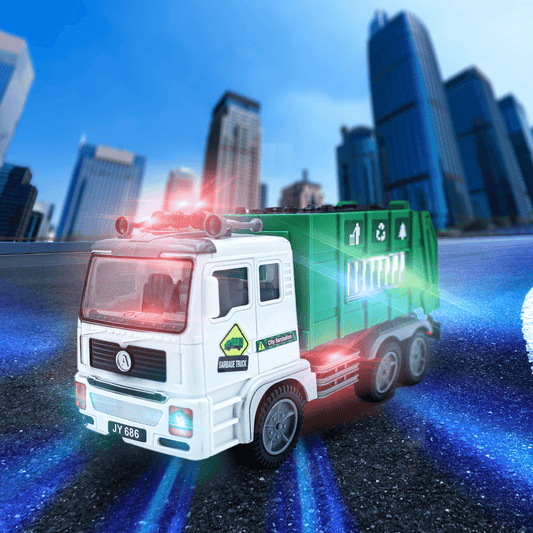 Garbage Truck Toy 4D Lights & Sounds - Battery-Powered Bump & Go Action, Kids Sanitation Vehicle with Realistic Stickers