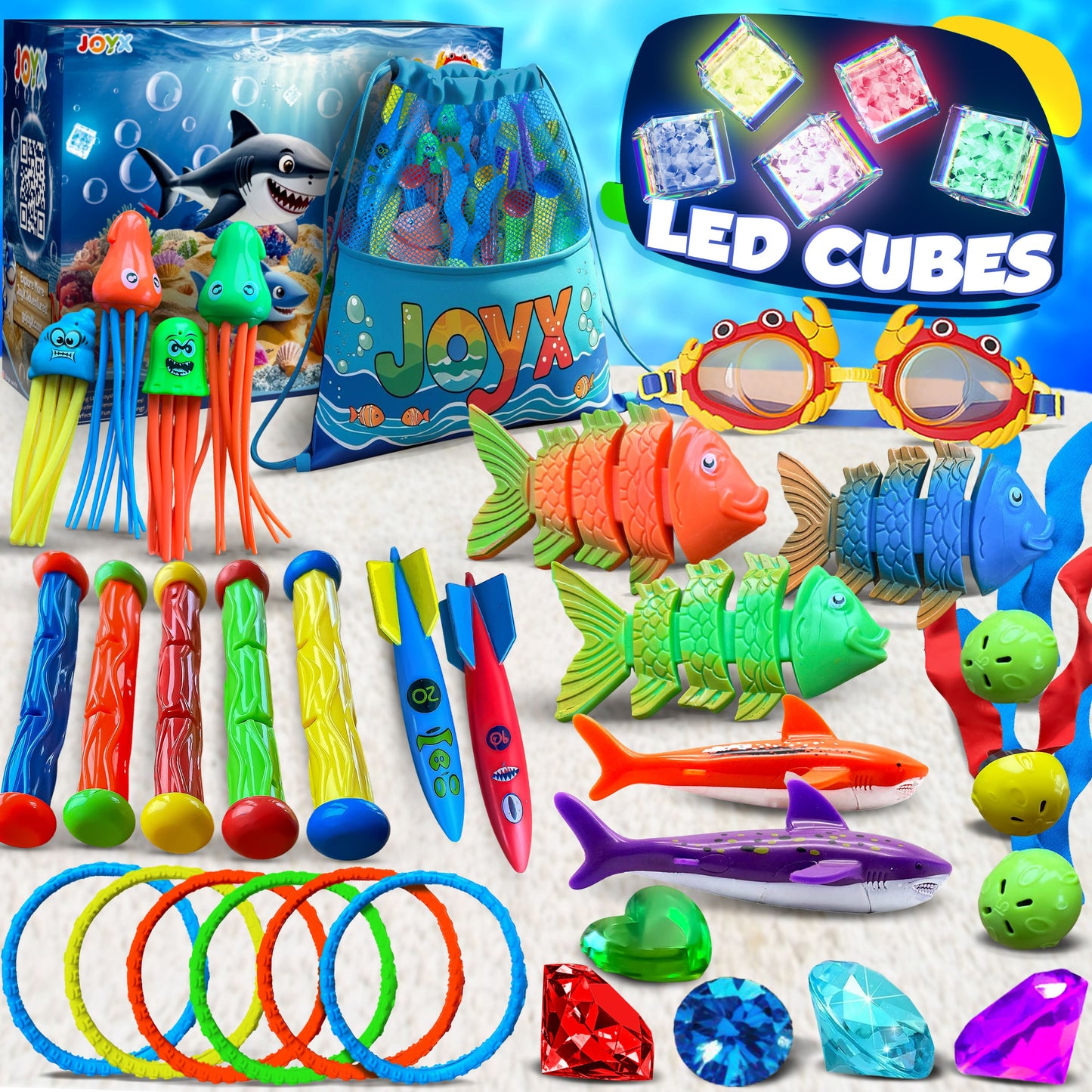 35 Pcs Pool Toys Set with LED Pool Light Cubes Diving and Swimming Learning for Kids